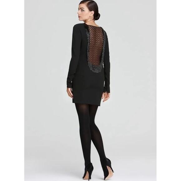 NWT Diane von Furstenberg Margherita Black Beaded Fringe Back Mesh Dress Size 8 - Picture 1 of 10